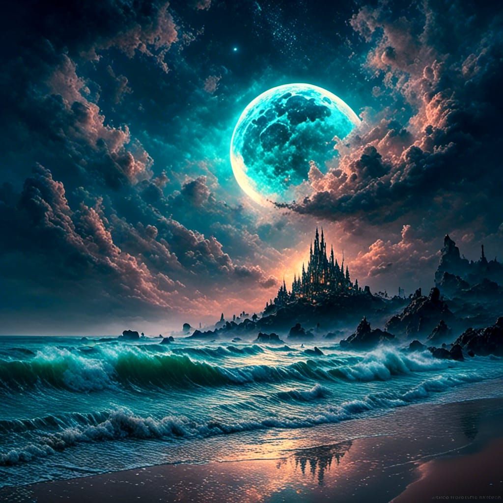 Mystical Moonlit Ocean at Night in Dark Fantasy Style