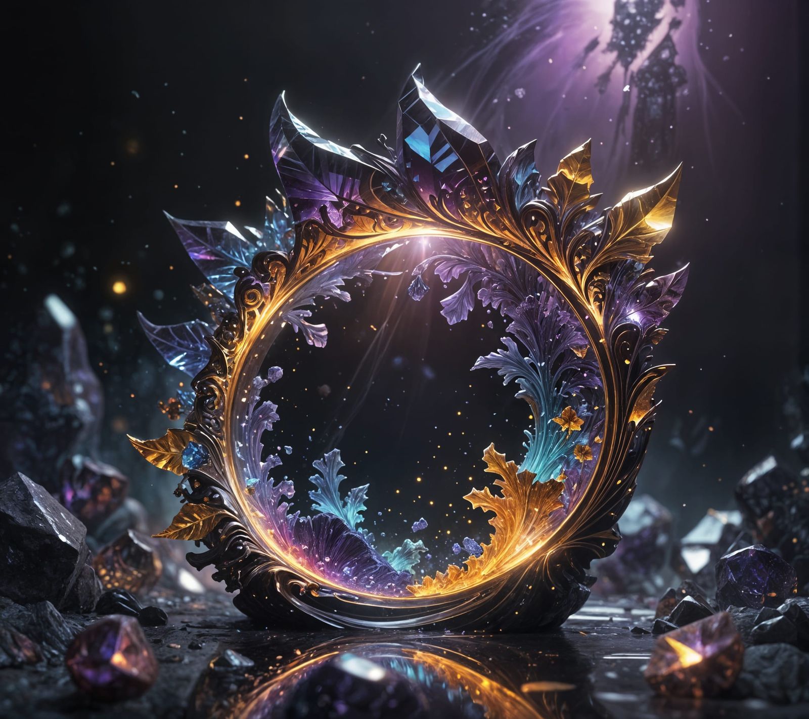 Multicolored Crystal Mandelbrot Curve in Dark Fantasy Style