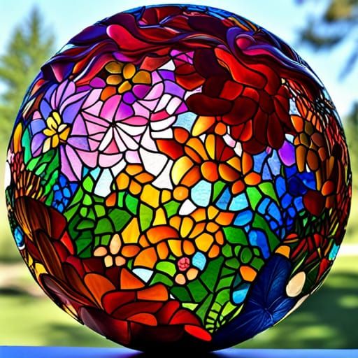 Stained Glass Flower Mosaic in Vivid Colors