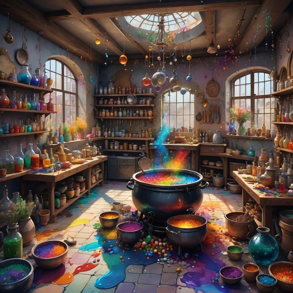 Alchemy Workshop with Rainbow Cooking Pot, Splash Art