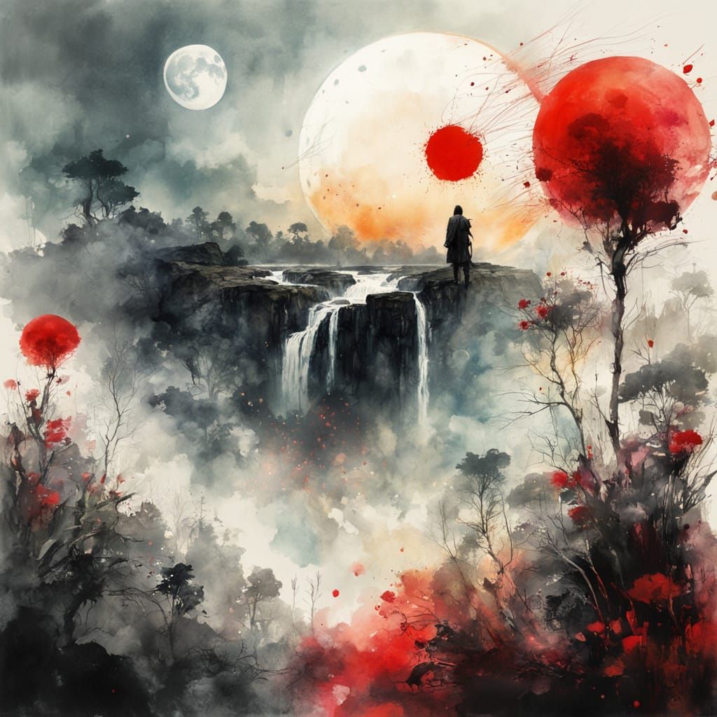 Lush Summerscape Under Starry Night Sky in Vibrant Watercolo...