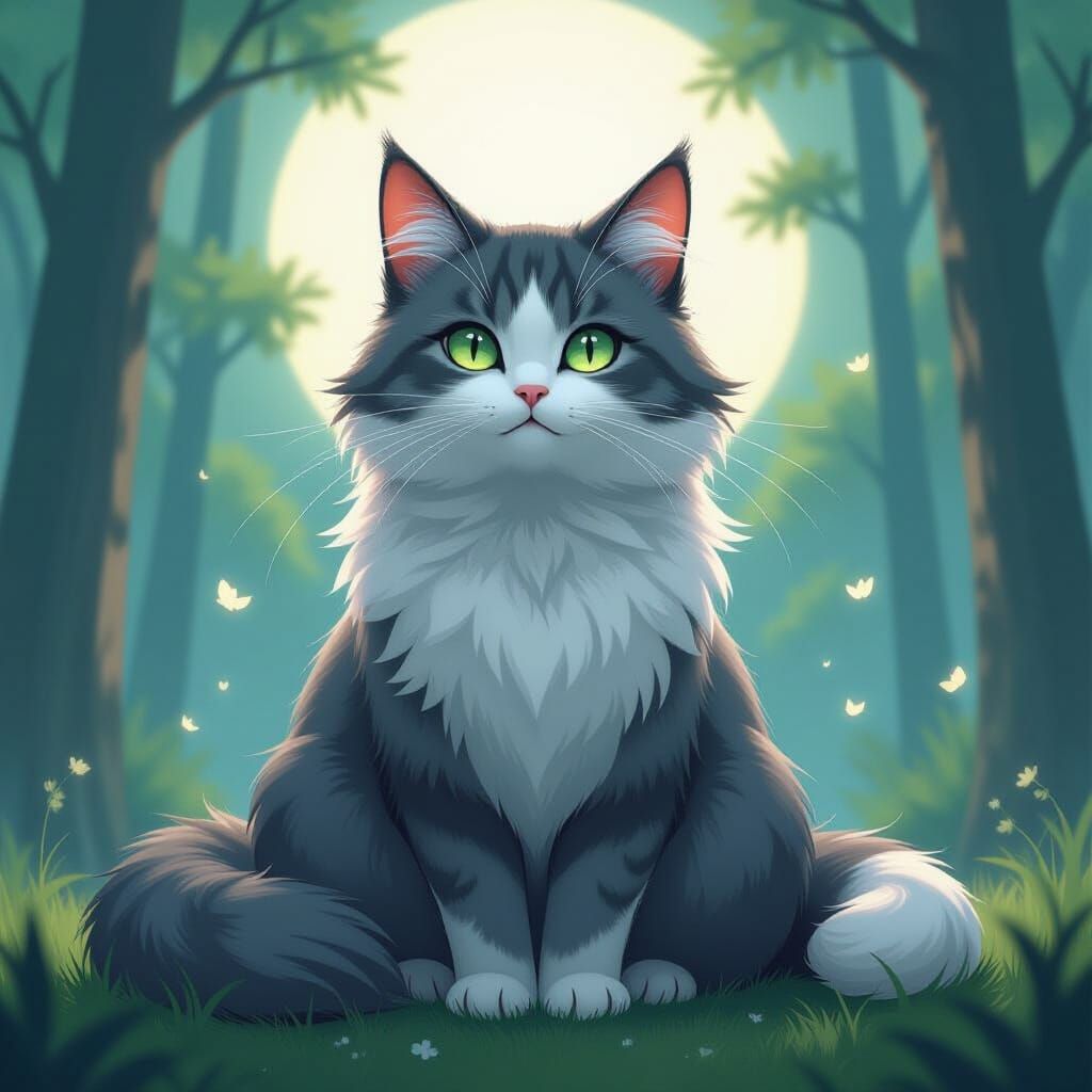 Mystical Korean Spirit Cat in a Whimsical Style