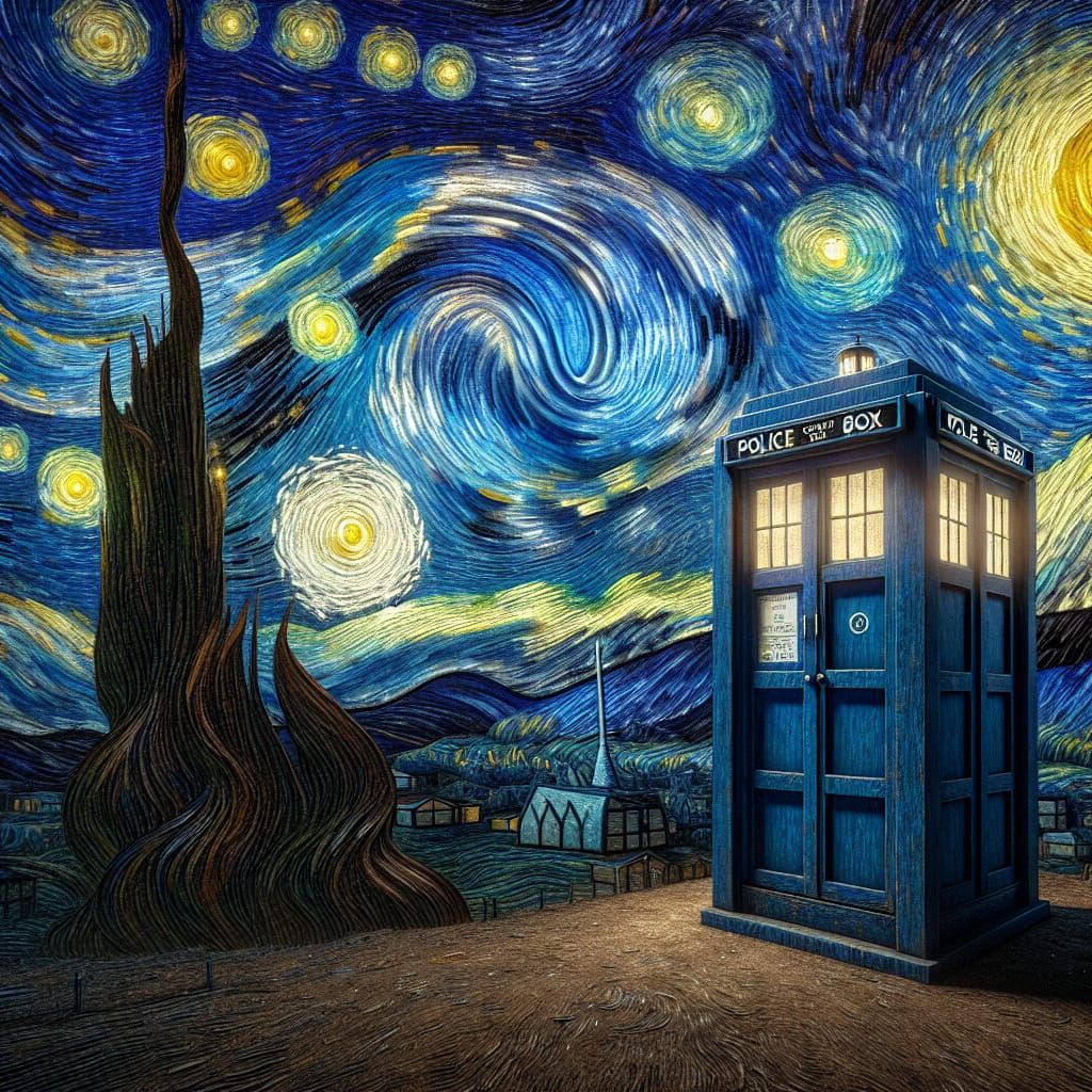 TARDIS in Starry Night Style Reinterpretation