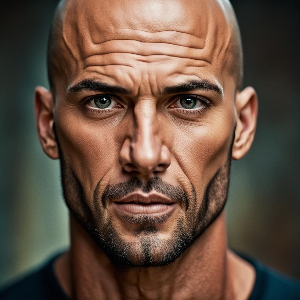 Close-Up Portrait of a Handsome Bald Man