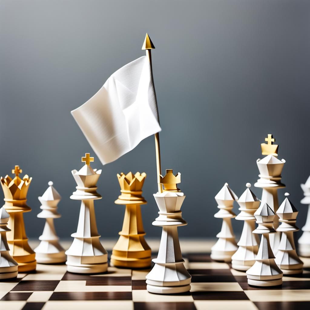 Origami Chess King Surrenders, Papercraft in 8K
