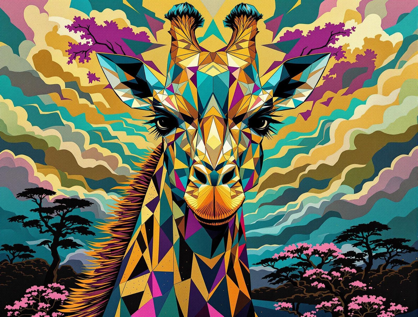 Eccentric Giraffe in Vibrant Mosaic