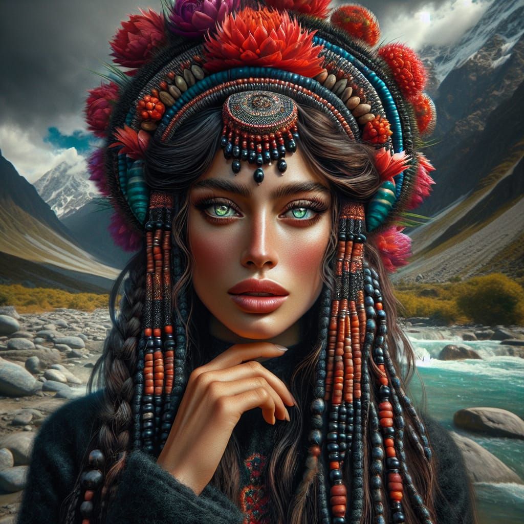Kalash Fairy Queen in Vibrant Hindu Kush Mountainscape