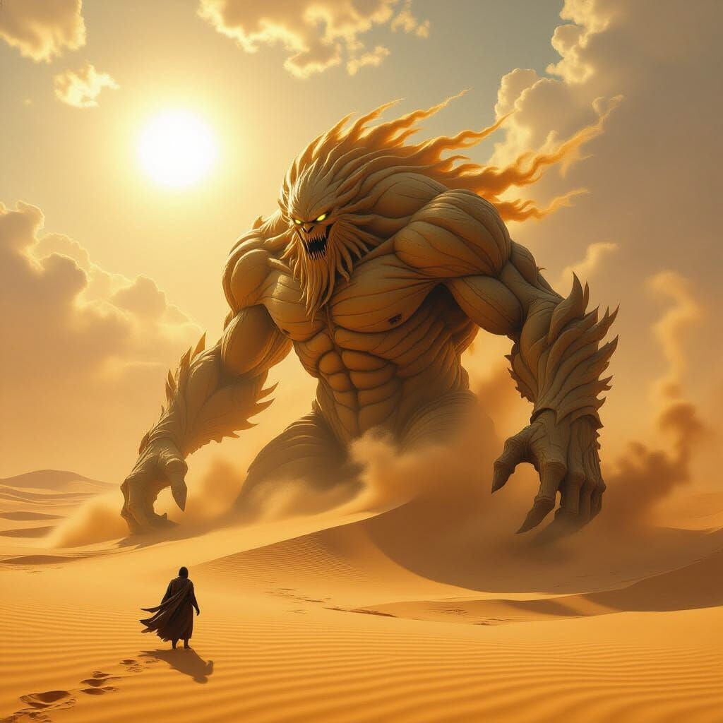 Colossal Sand Monster Emerges from Desert Landscape