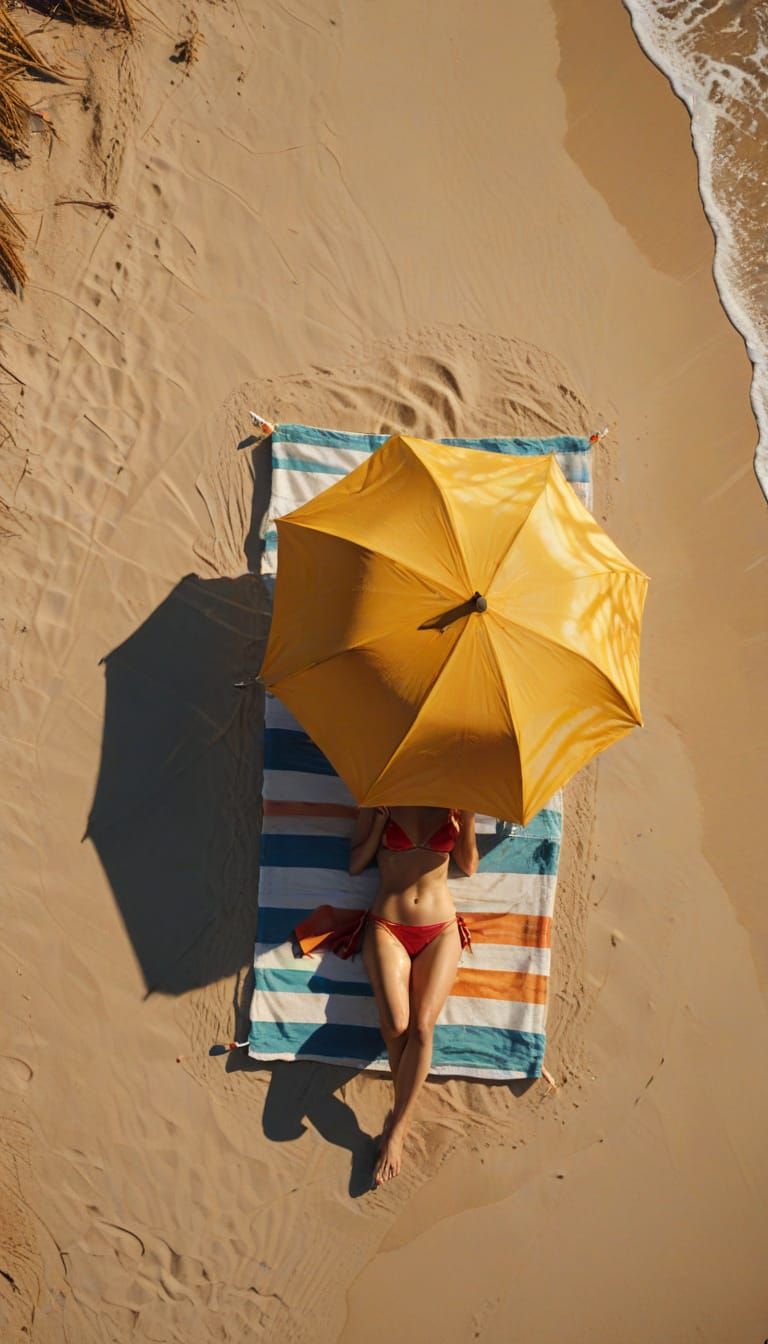 Hyper-Realistic Beach Scene in Vibrant Tetradic Colors