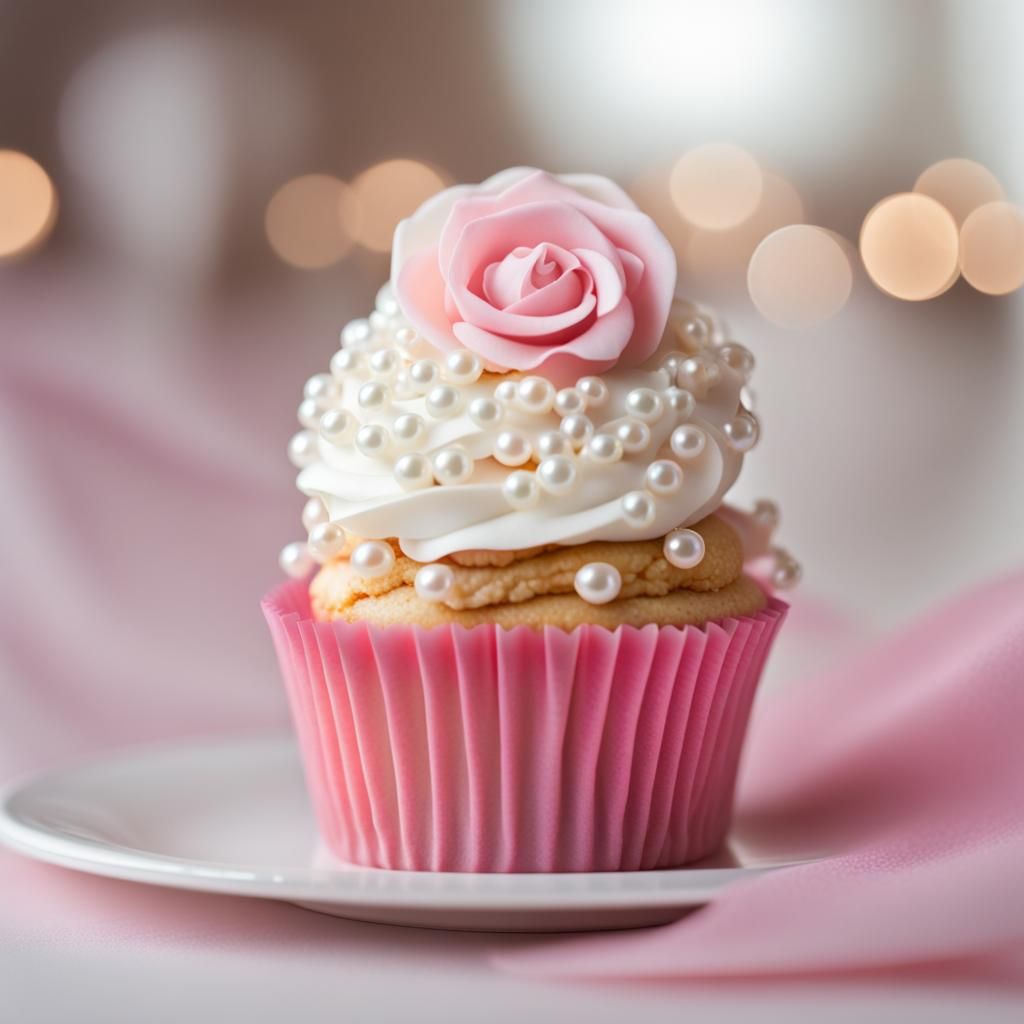 Elaborate Pink and White Pearl Cupcake