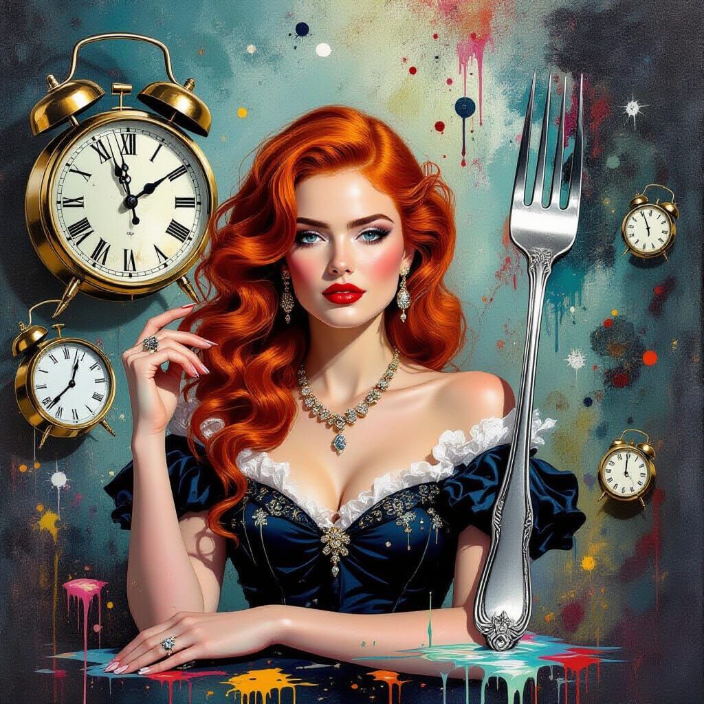 Surreal Woman with Melting Clocks, Dali-esque Dreamscape