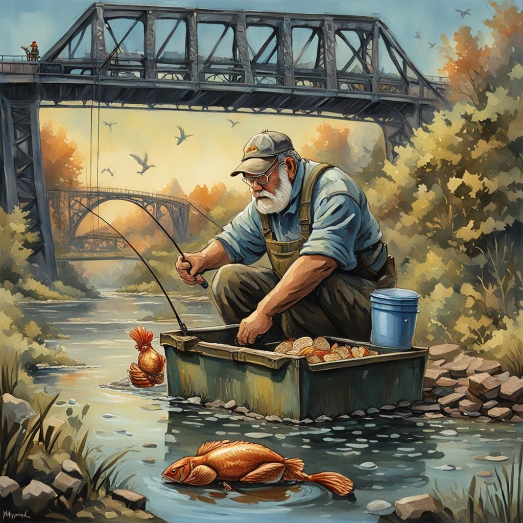 Retired Garbageman's Surreal Gouache-Style Fishing Trip