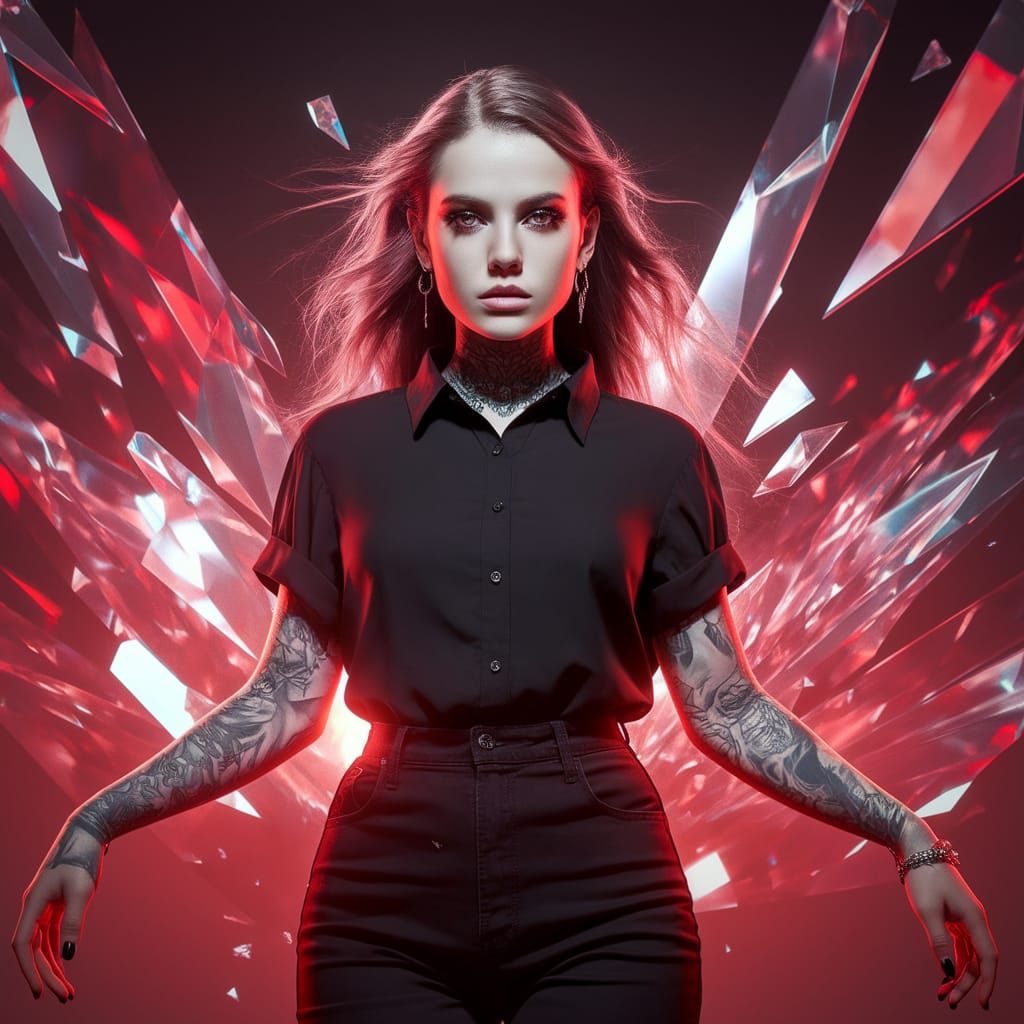 Gothic Emo Goddess with Glitch Effect