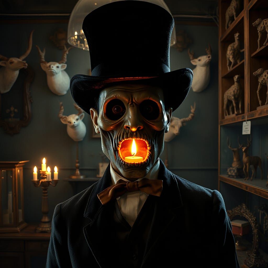 Macabre Victorian Gentleman in Dark Atompunk Office