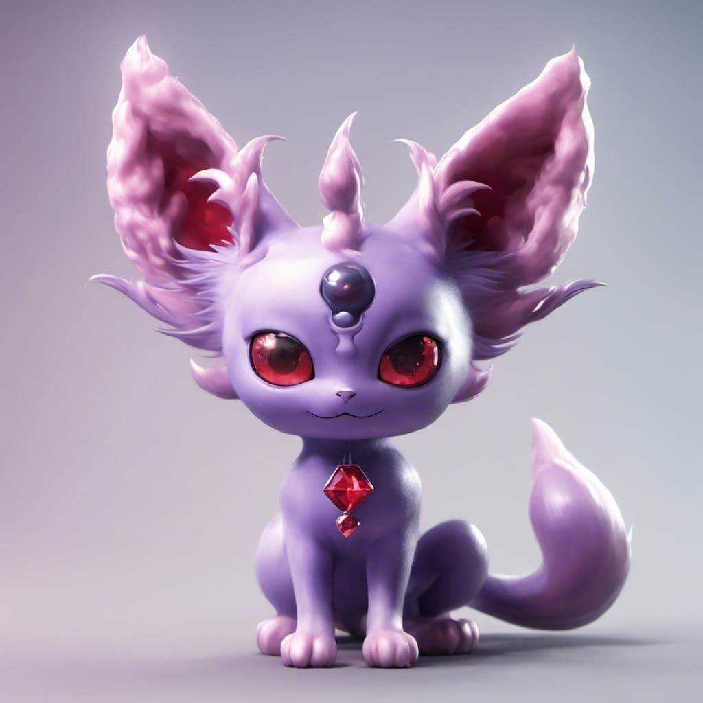 Fluffy Espeon with Red Gem: 3D Kawaii Art
