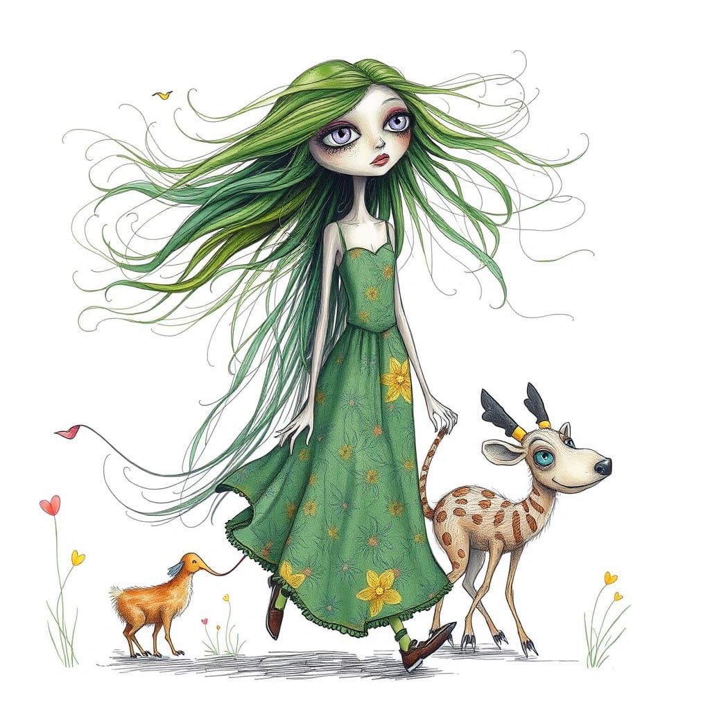 Whimsical Woman in Mixed Media Art