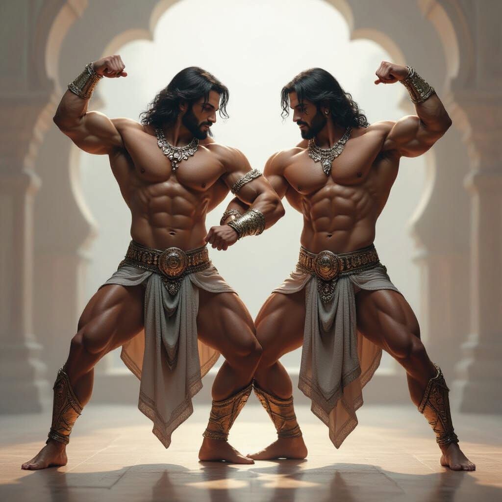 Muscular Male Belly Dancers in Futuristic Photorealistic Sty...