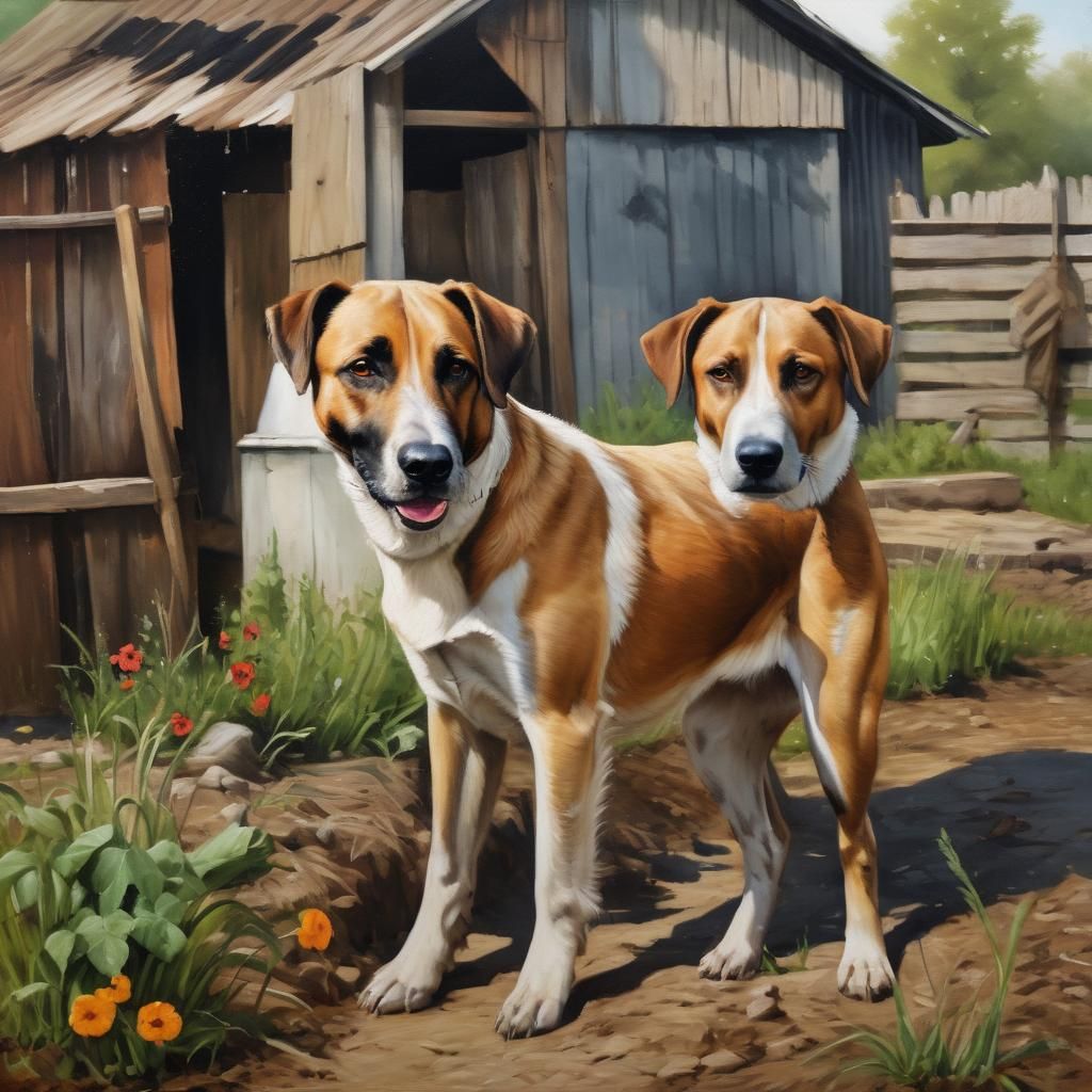 Farm Dog Painting in Rustic Style
