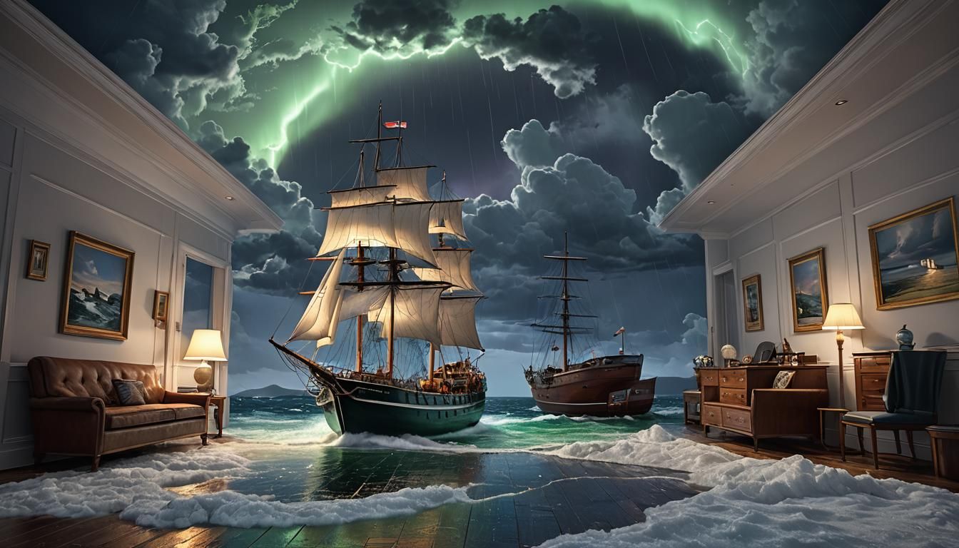 Surreal Seascape: Shipwreck in a Cloud Bedroom