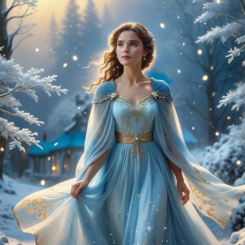 Ethereal Woman in Enchanted Winter Forest