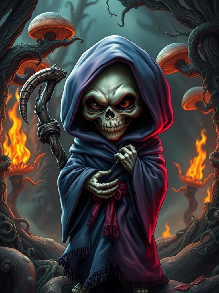 Baby Reaper Mischief Before Hell Gate in Japanese Art Style