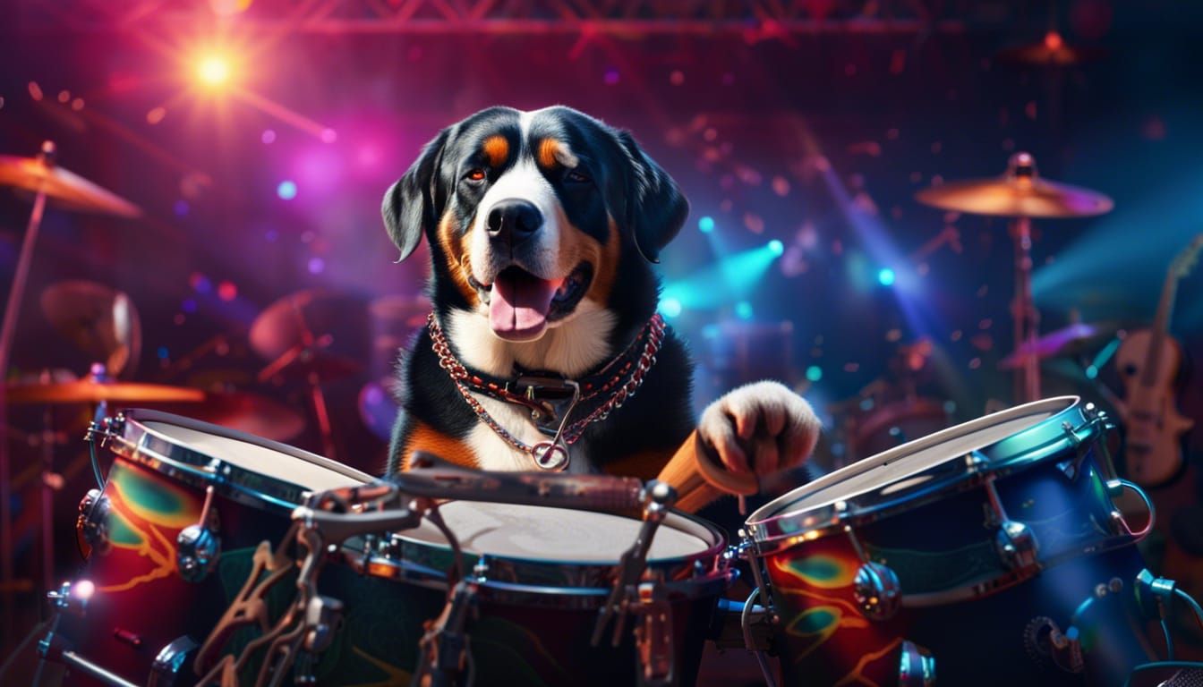 Swiss Mountain Dog Drummer on Electrified Stage