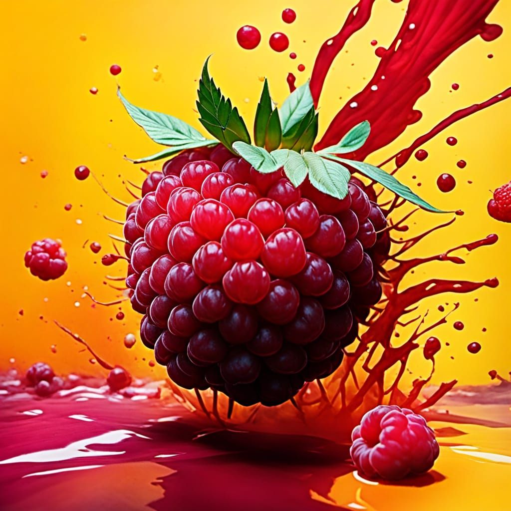 Hyperrealistic Raspberry on Grunge Yellow Background