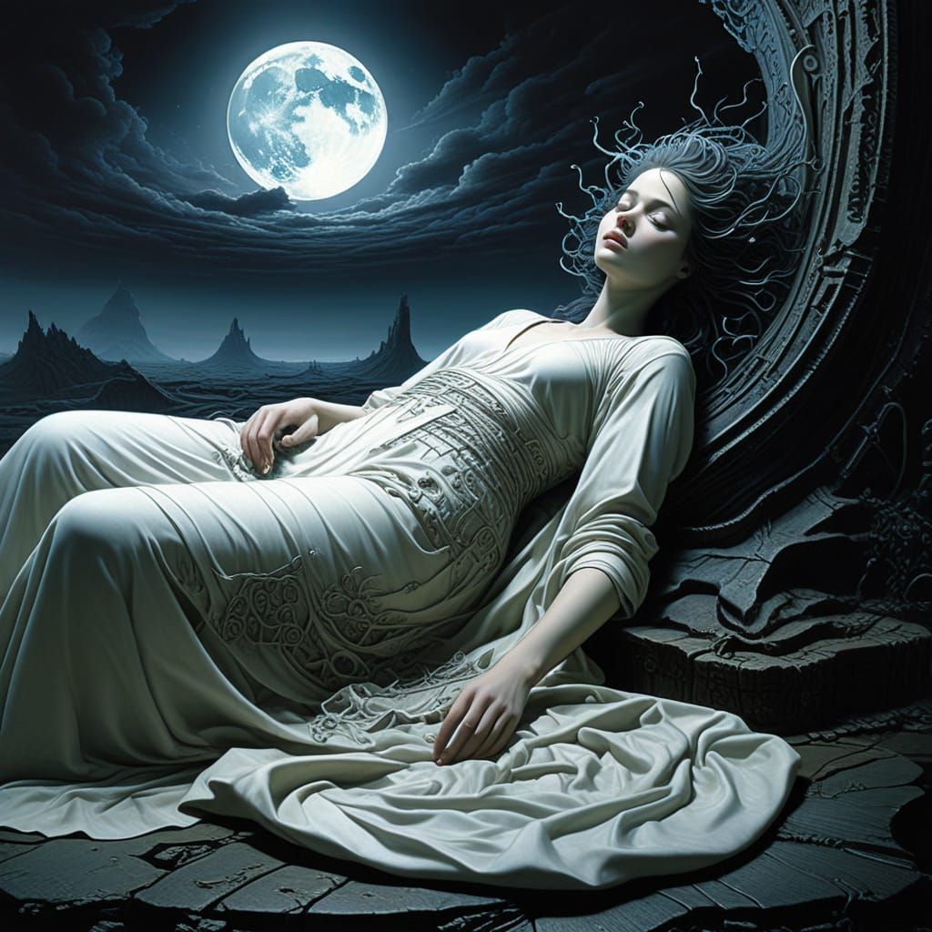 Surreal Woman Lost in Ethereal Slumber