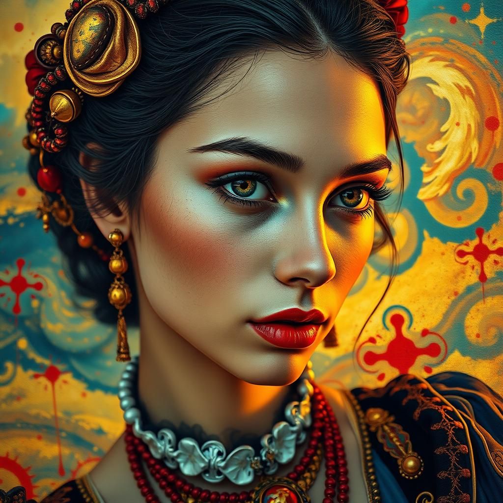 Surreal Renaissance Woman Portrait in Dreamlike Style