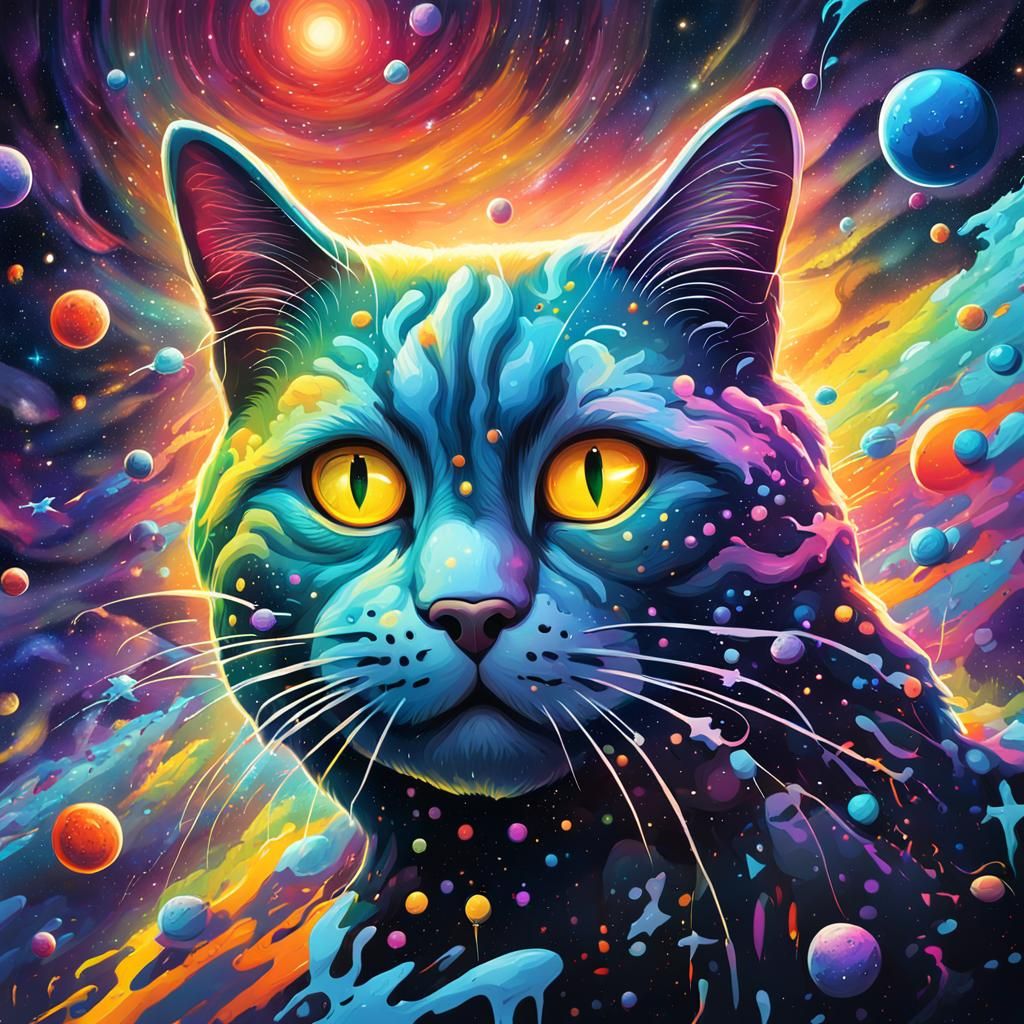 Sci-Fi Galaxy with Cat Aliens in Graffiti Art
