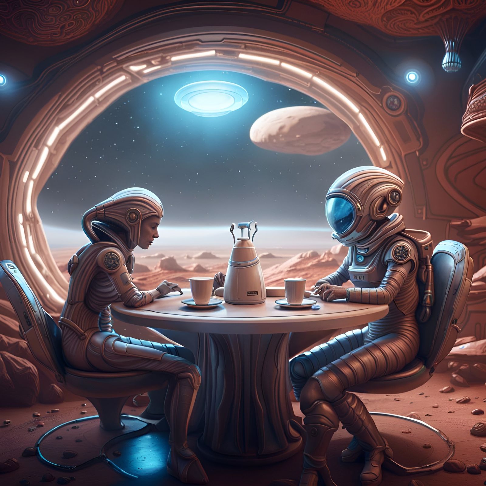 Alien Coffee Shop on Mars: Fantasy Concept Art