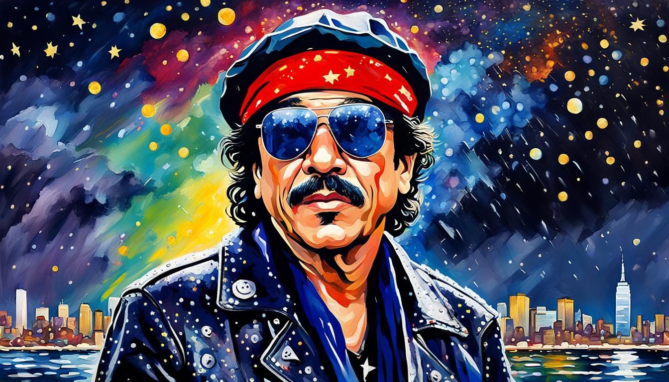 Carlos Santana Portrait in Watercolor Pop Art Style