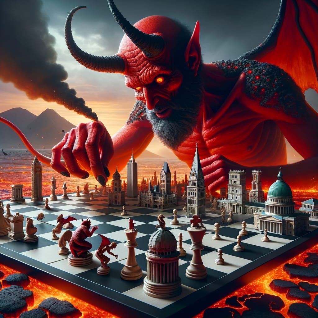 Devil Plays Chess with World Landmarks