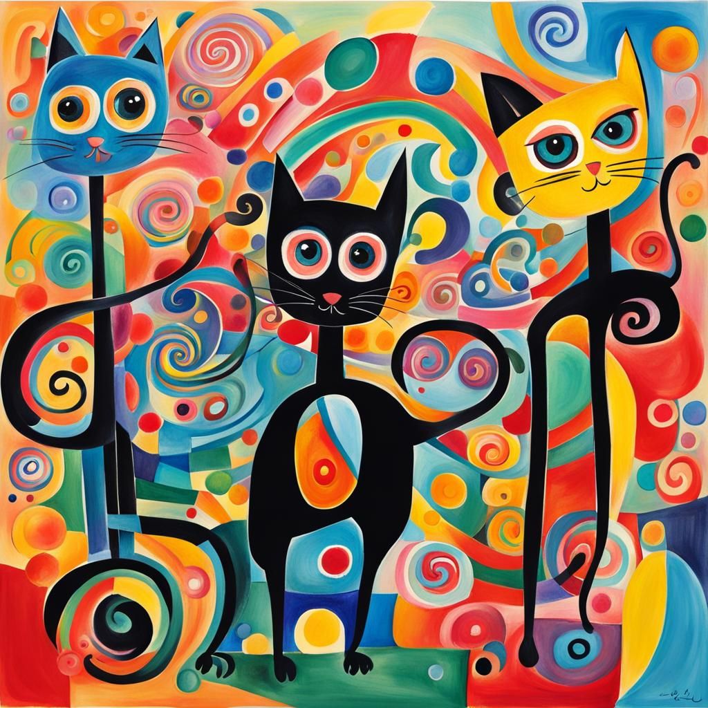Cubist Cat in Colorful Candyland, Picasso Style