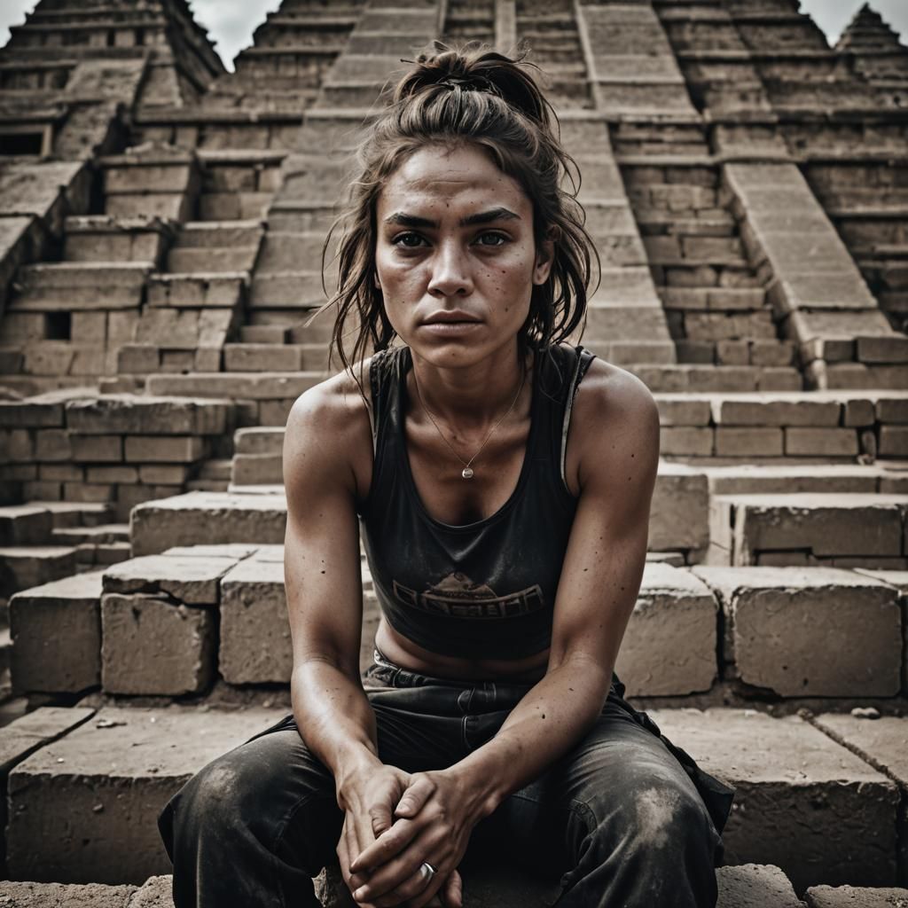 Bodybuilding Girl Portrait on a Pyramid