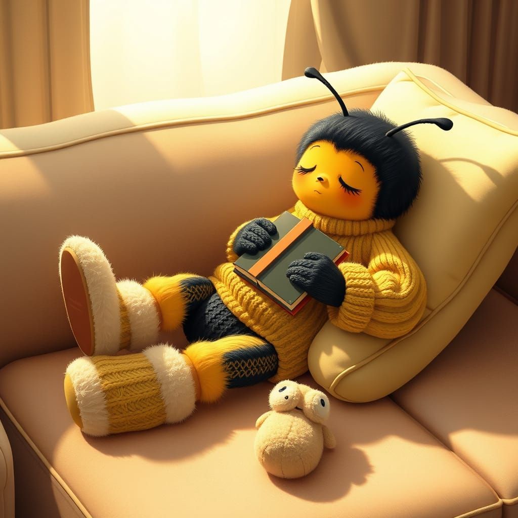 Bumblebee's Cozy Nap: Ghibli-esque Concept Art