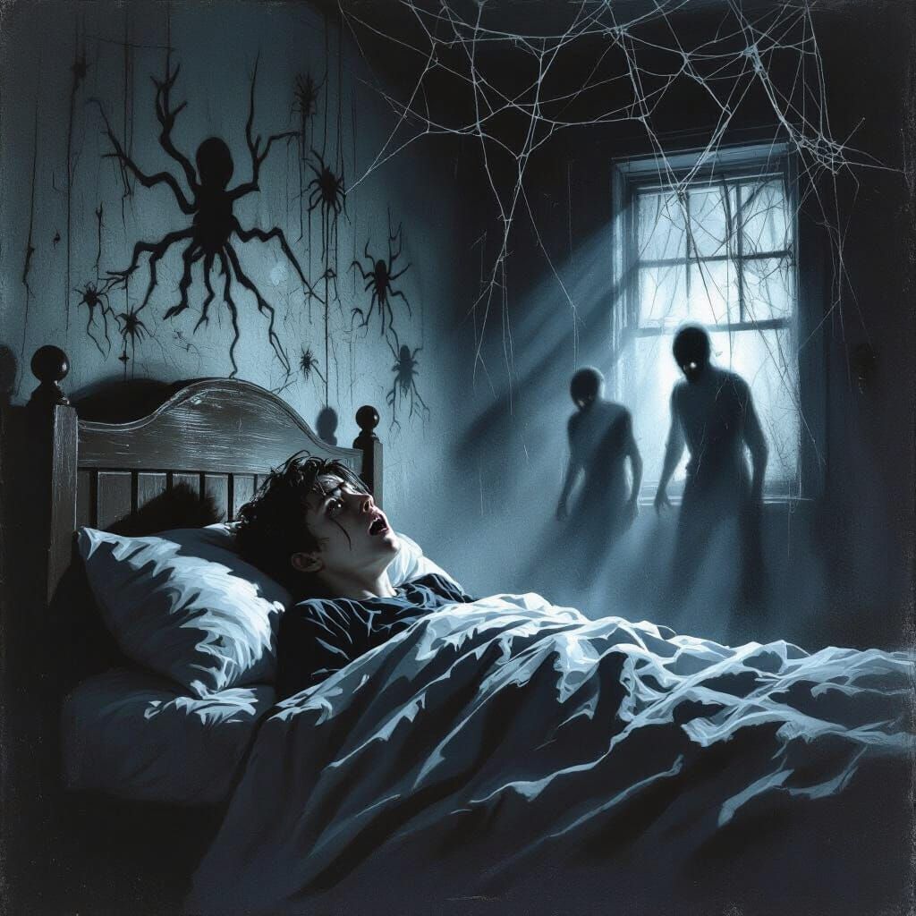 Frightened Person Sees Shadows in Dark Room