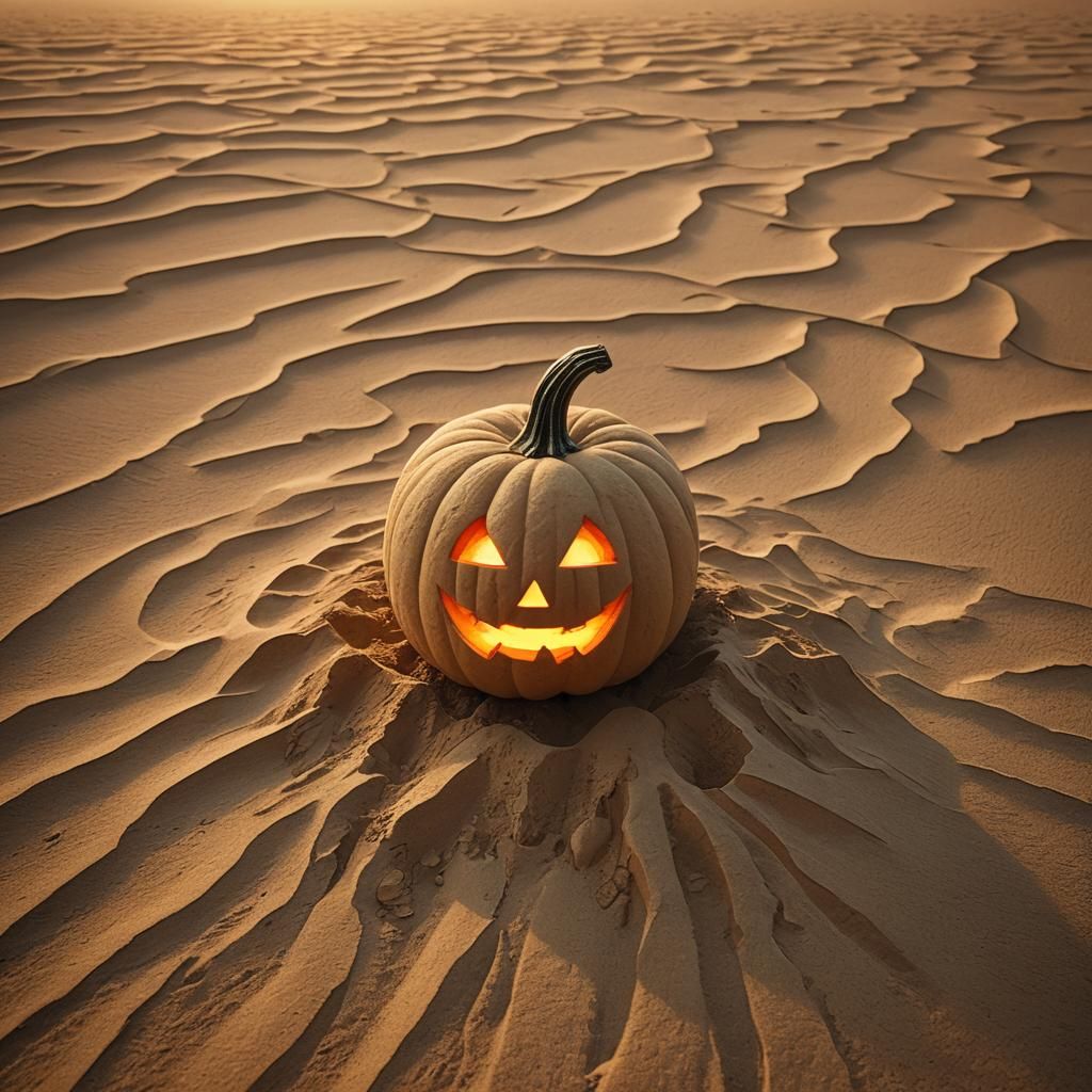 Anime Sand Pumpkin in Mystical Desert Sunset