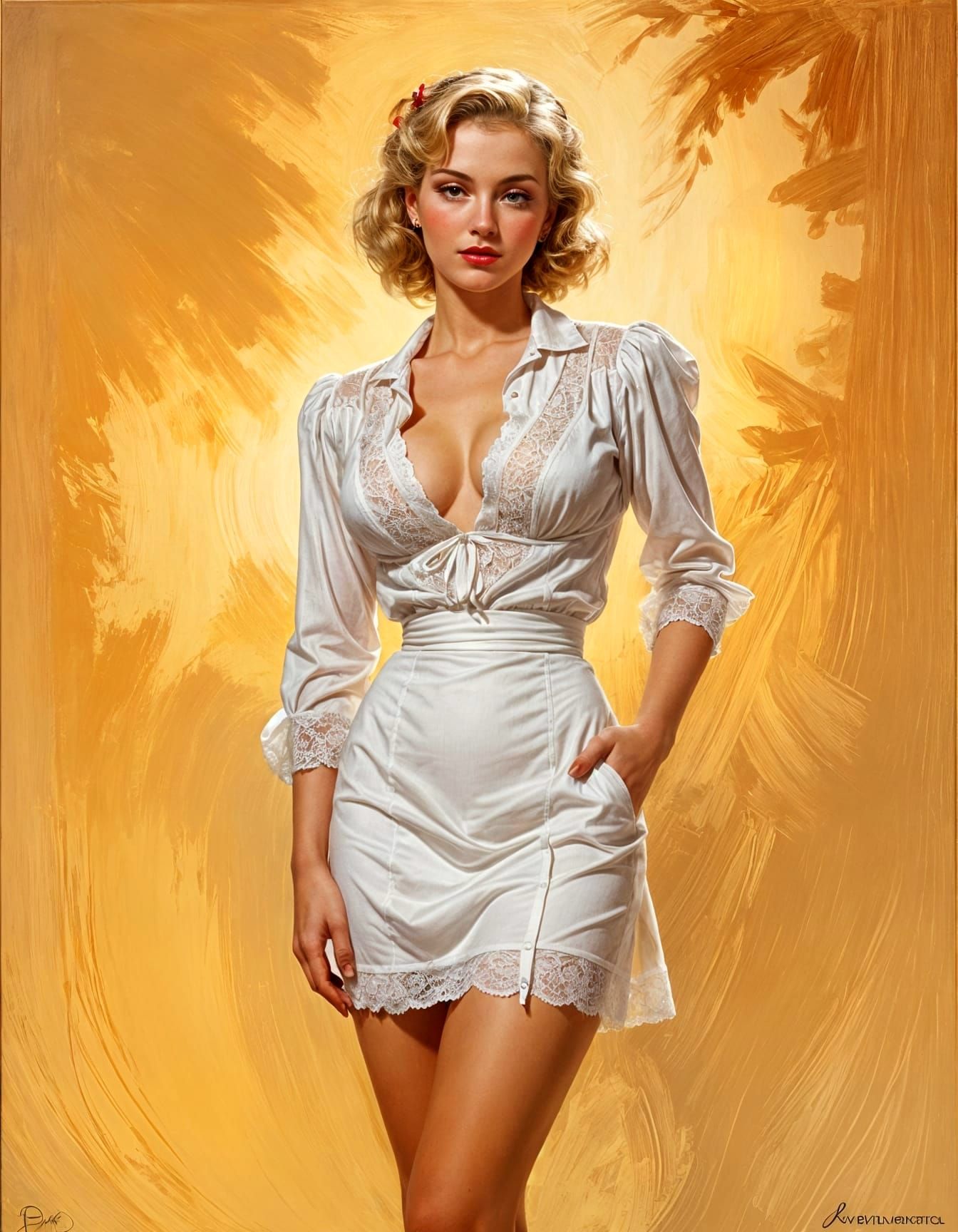 Blonde Pin-Up in 1950s Golden Tonalism Style