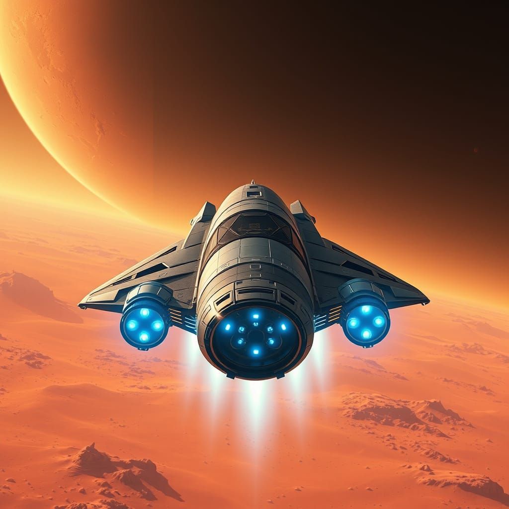 Futuristic Rocket Ship Descends from Mars