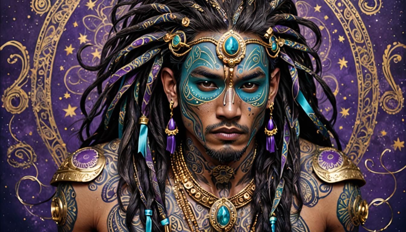 Filipino Model with Paisley Tattoos in 8-bit Style