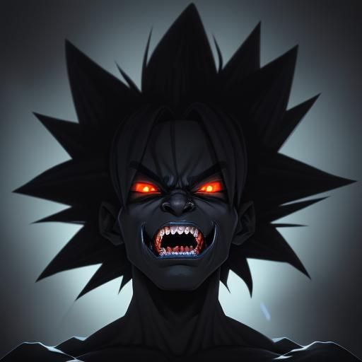 Scary Dark Goku Illustration in Futuristic Style