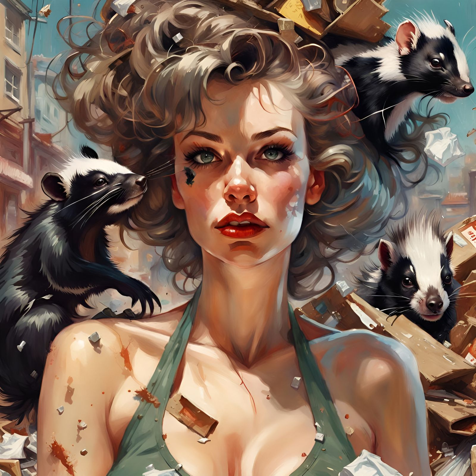 Gorgeous Woman with Skunk Hair and Bikini, Digital Art