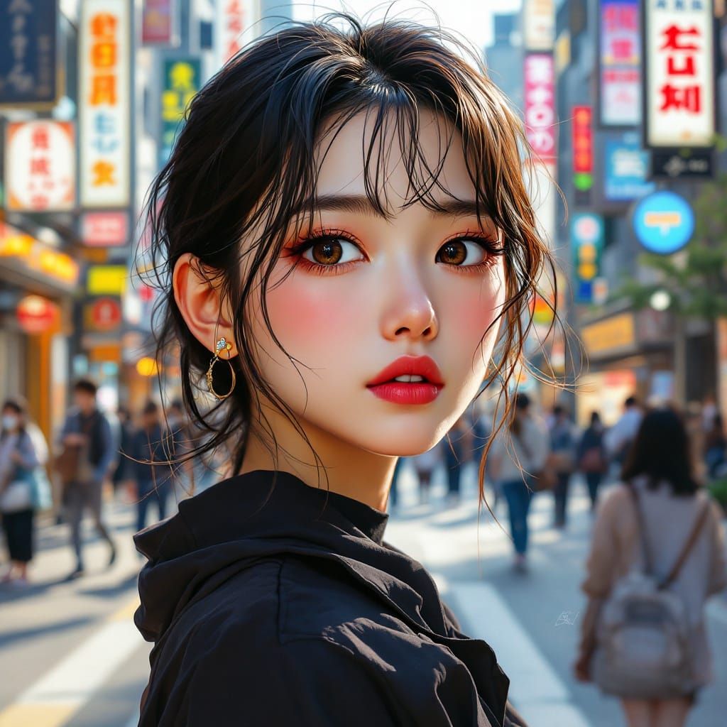 Surreal Anime Goddess Radiates Energetic Glow in Vibrant Tok...