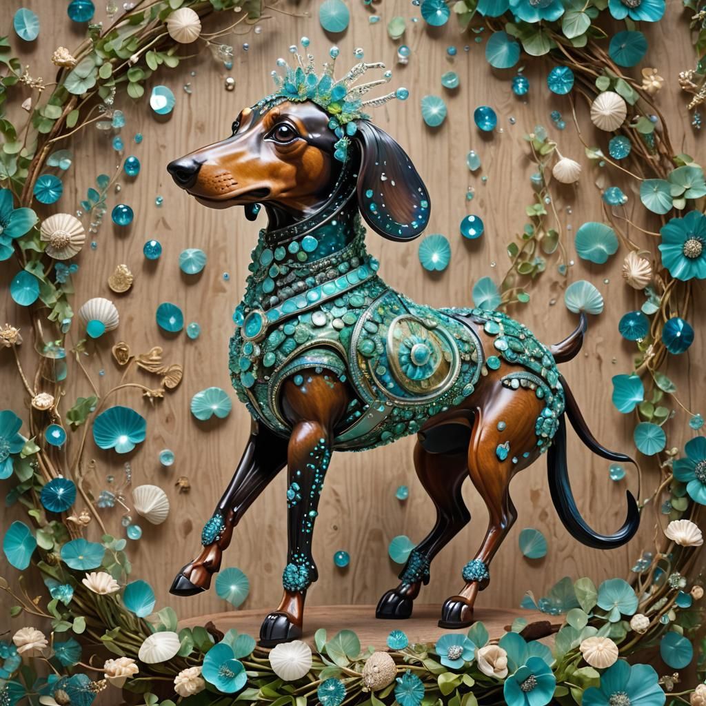 Dappled Dachshund on Seashell Carousel Horse