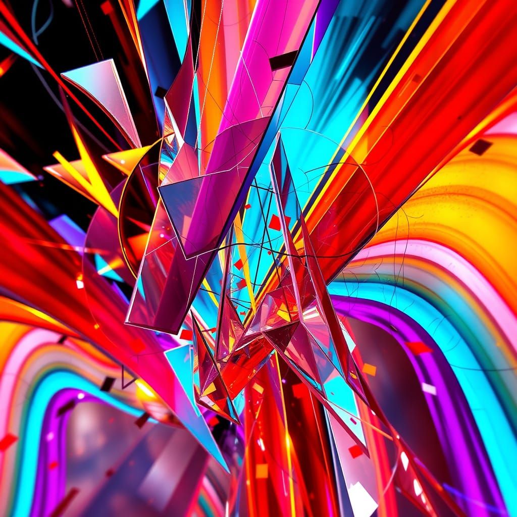 Abstract Neon Shards & Color Trails in Fractured Space