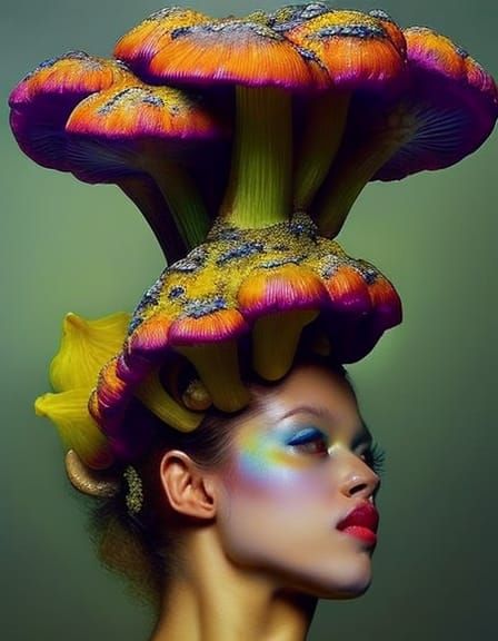 Ballerina Goddess Amidst Oozing Chanterelle Mushrooms