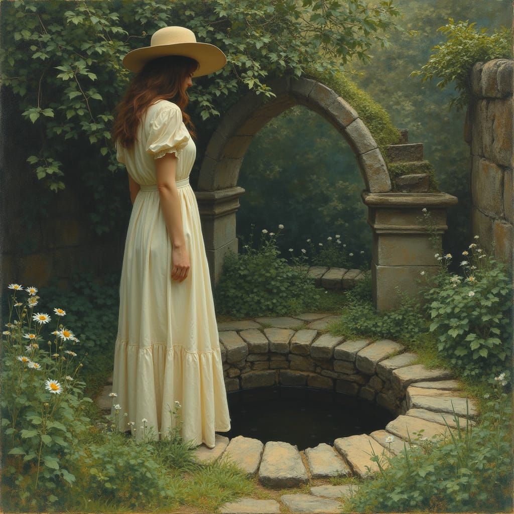 Woman at Ancient Well, Pre-Raphaelite Style