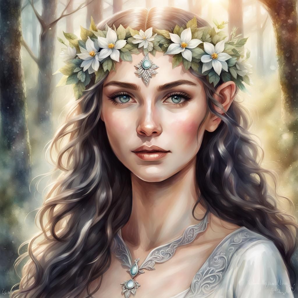 Bohemian Elf Woman Portrait in Watercolor Style