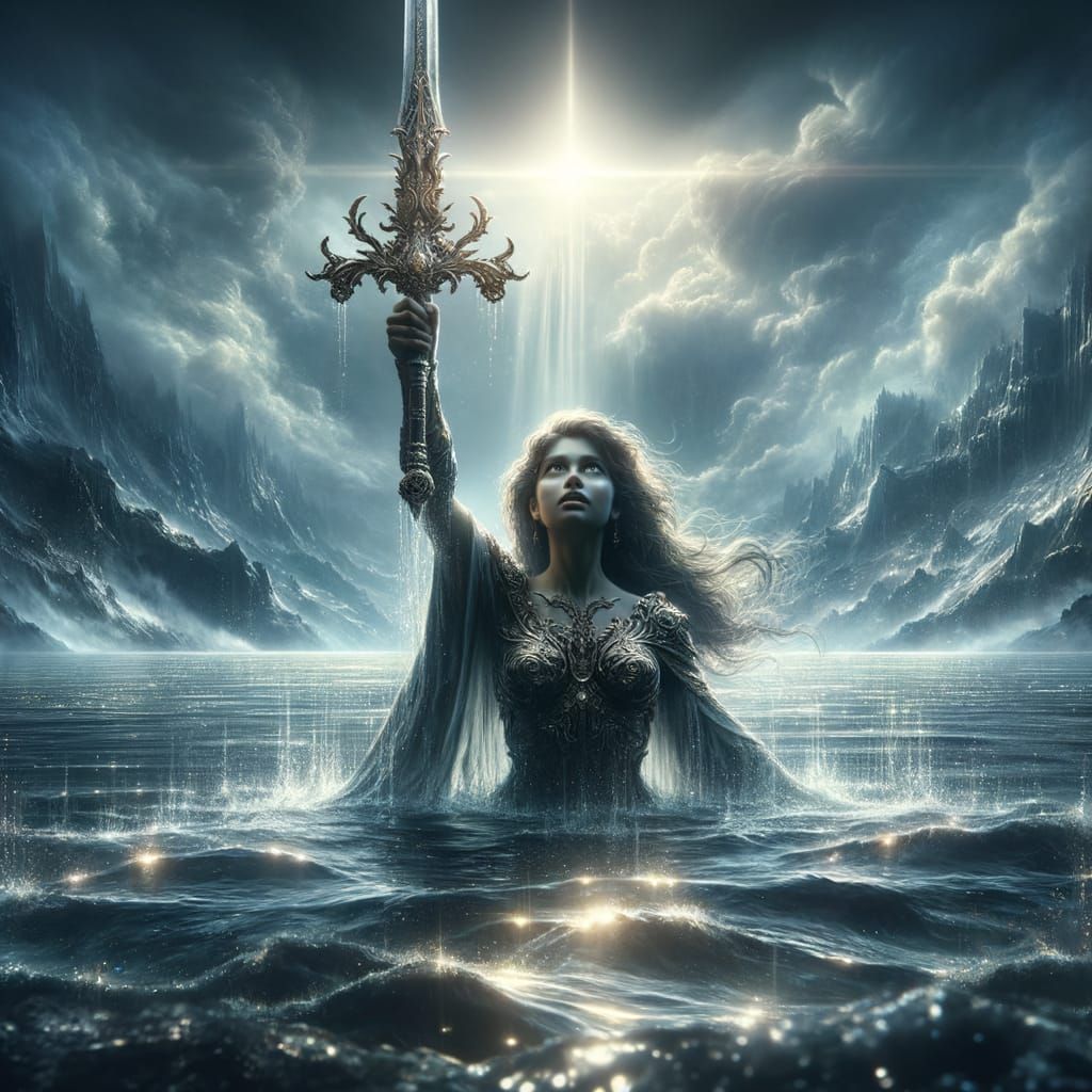 Ethereal Lady Rises From Lake With Ornate Excalibur Sword